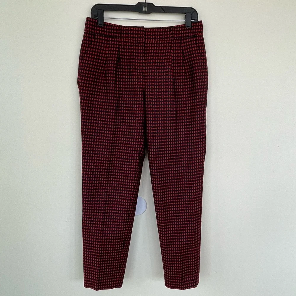 Kate Spade Avery Print Jacquard Pleated Red Back Diamond Crop Pants size 4
